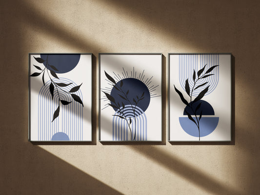 El Ruh – Série Blue Abstract - Pack de 3 Tableaux